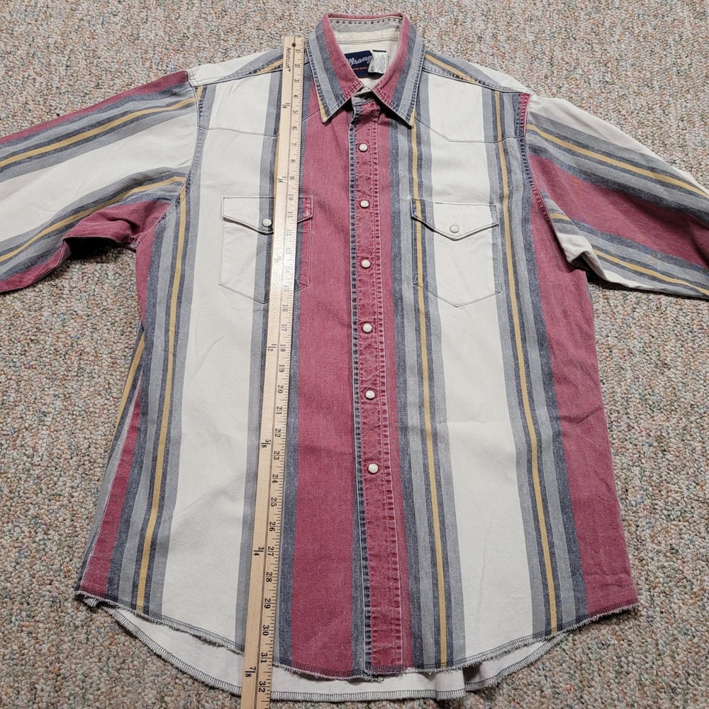 Wrangler Brushpopper Western Shirt‎ Men Large Multicolor Striped Pearl Snap Fade - Picture 6 of 10